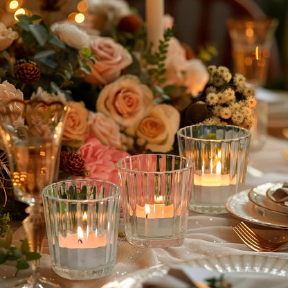 Clear Ribbed Glass Votive & Tea Light Candle Holders – 12 PCS