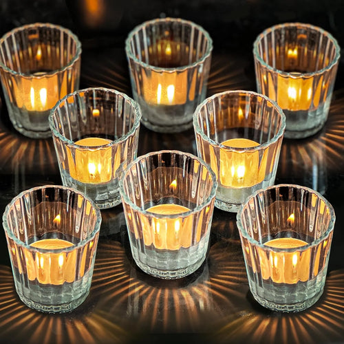 Clear Ribbed Glass Votive & Tea Light Candle Holders – 12 PCS