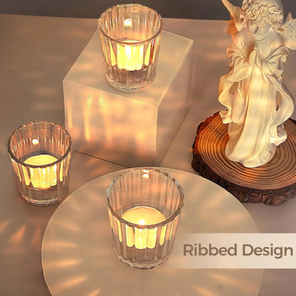 Clear Ribbed Glass Votive & Tea Light Candle Holders – 12 PCS