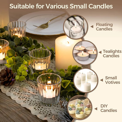 Clear Ribbed Glass Votive & Tea Light Candle Holders – 12 PCS